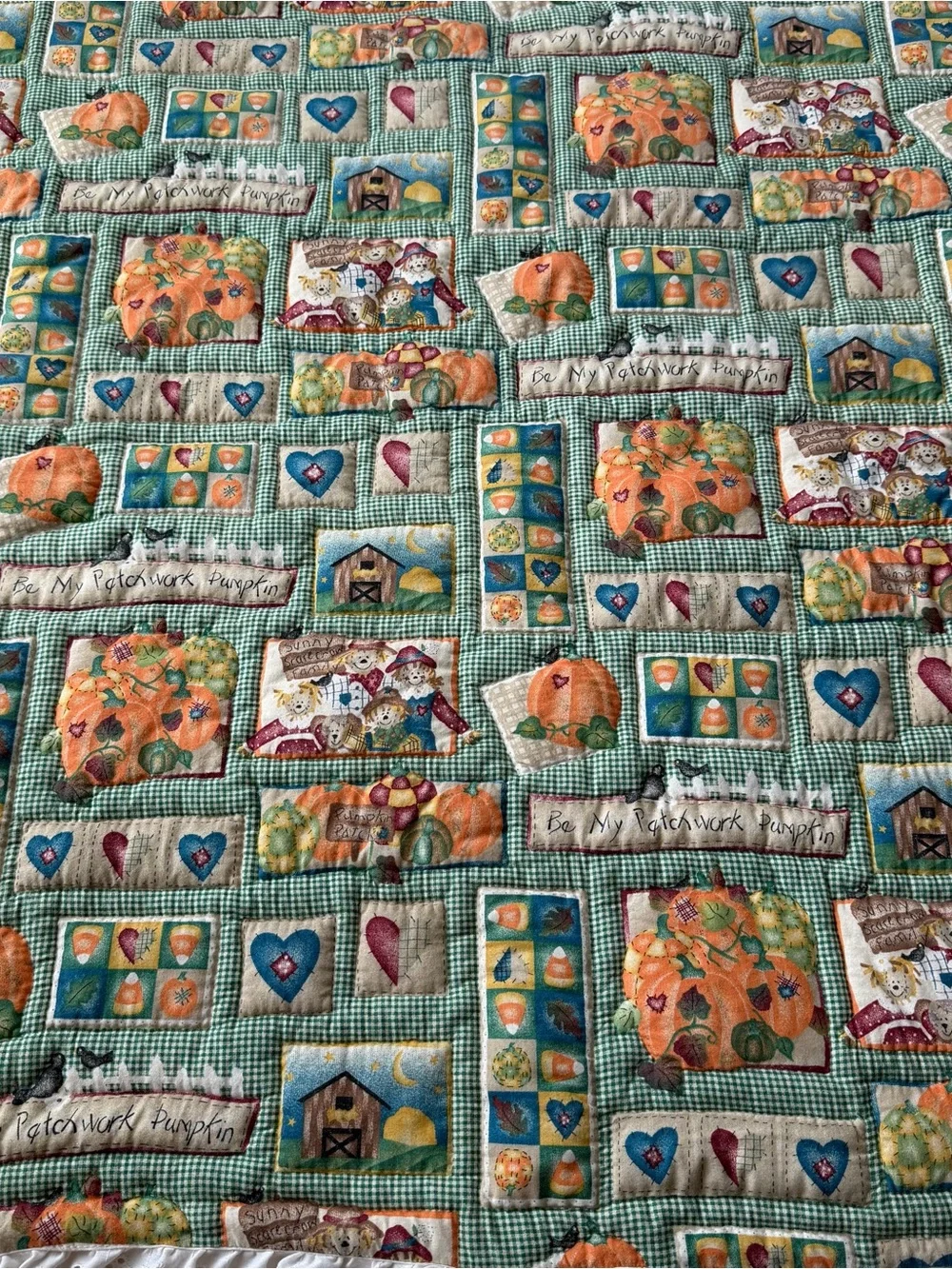 Handmade Pumpkin Quilt Throw 42x36 Cottage Fall Farmhouse Decor